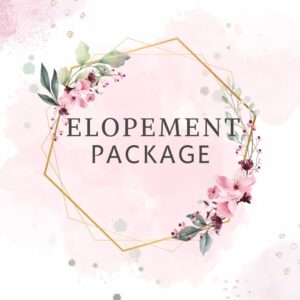 A decorative floral theme with text "Elopement package"