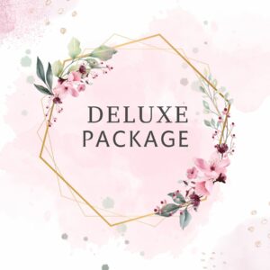 A decorative floral theme with text "Deluxe character package"