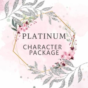 A decorative floral theme with text "Platinum character package"